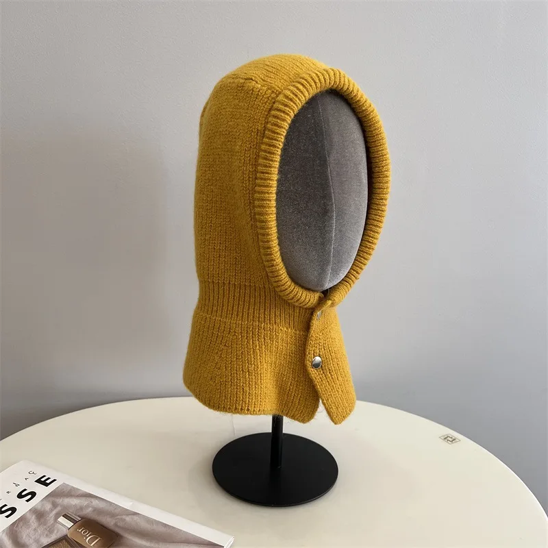 

Hat Cashmere Wool Knitted Raffa Cap Shawl all-in-one Pullover Hats women's Temperament Type Warm Wind Snow Caps