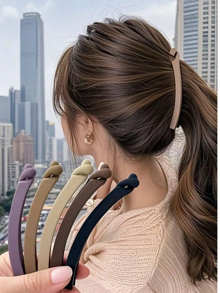 

5 шт./1 упаковка Женские носки черного/хаки/коричневого цвета, 11 см/4 дюйма. Легкие пластиковые заколки для волос в форме банана, 33 дюйма, минималистичные, однотонные