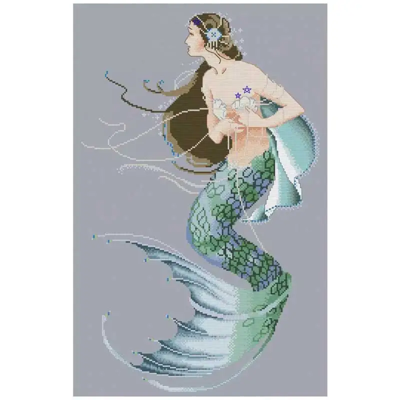 Waiting for Boat Mermaid Patterns Counted Cross Stitch 11CT 14CT DIY Cross Stitch Kits Embroidery Needlework Sets Home Decor