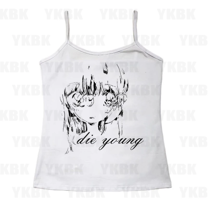 Y2K Mädchen Punk Print Ärmelloses Anime Tank Top Für Frauen 2000er Jahre Crop Top Sexy Korsett Sommer Harajuku Grunge 90er Jahre T Korea Mode