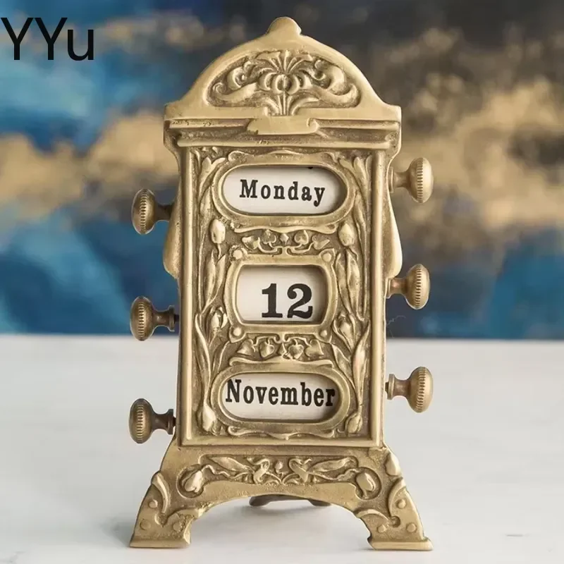 for Luxury Brass Vintage Manual Digital Calendar Creative Copper Desk Ornament Office Home Decor Gift