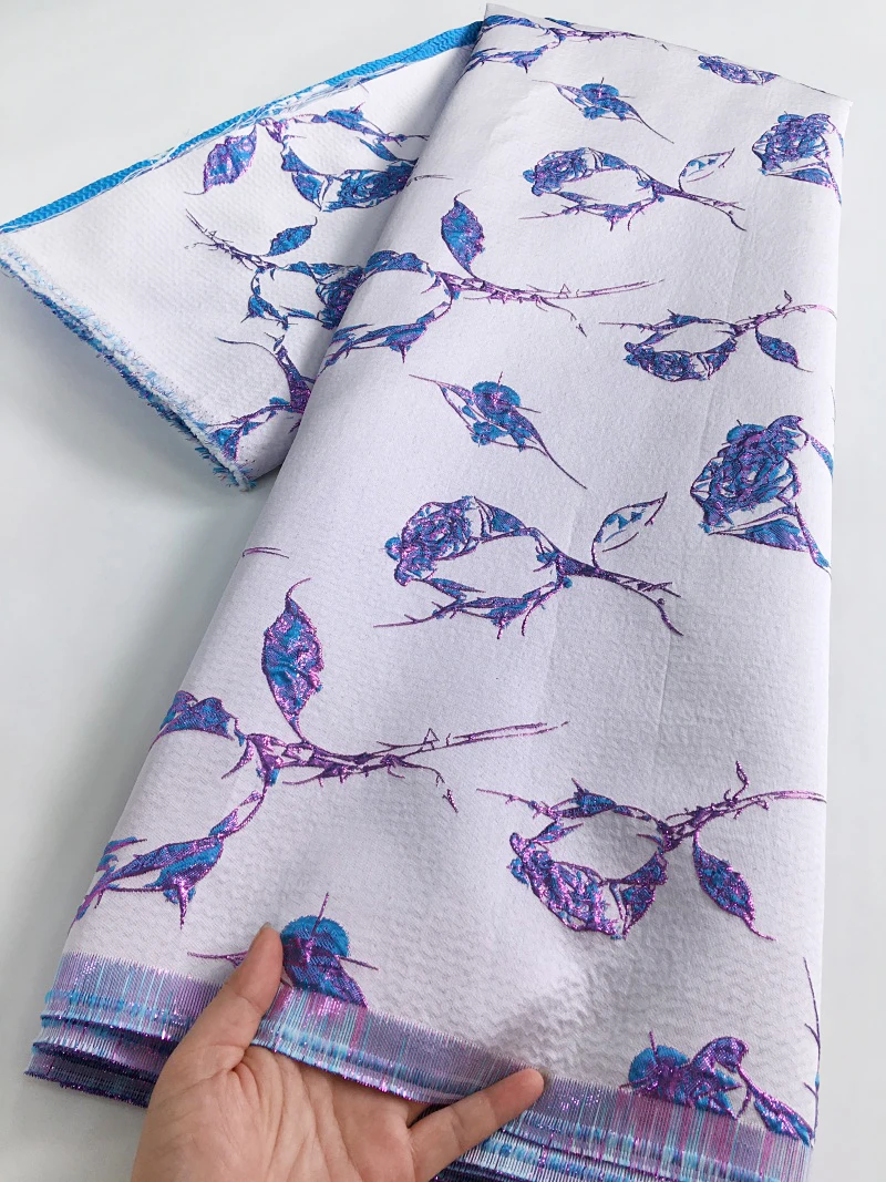 

Африканская кружевная ткань высокого качества, 5 ярдов, позолота, нигерийская парча, жаккардовая кружевная ткань, синее женское праздничное свадебное платье S4404