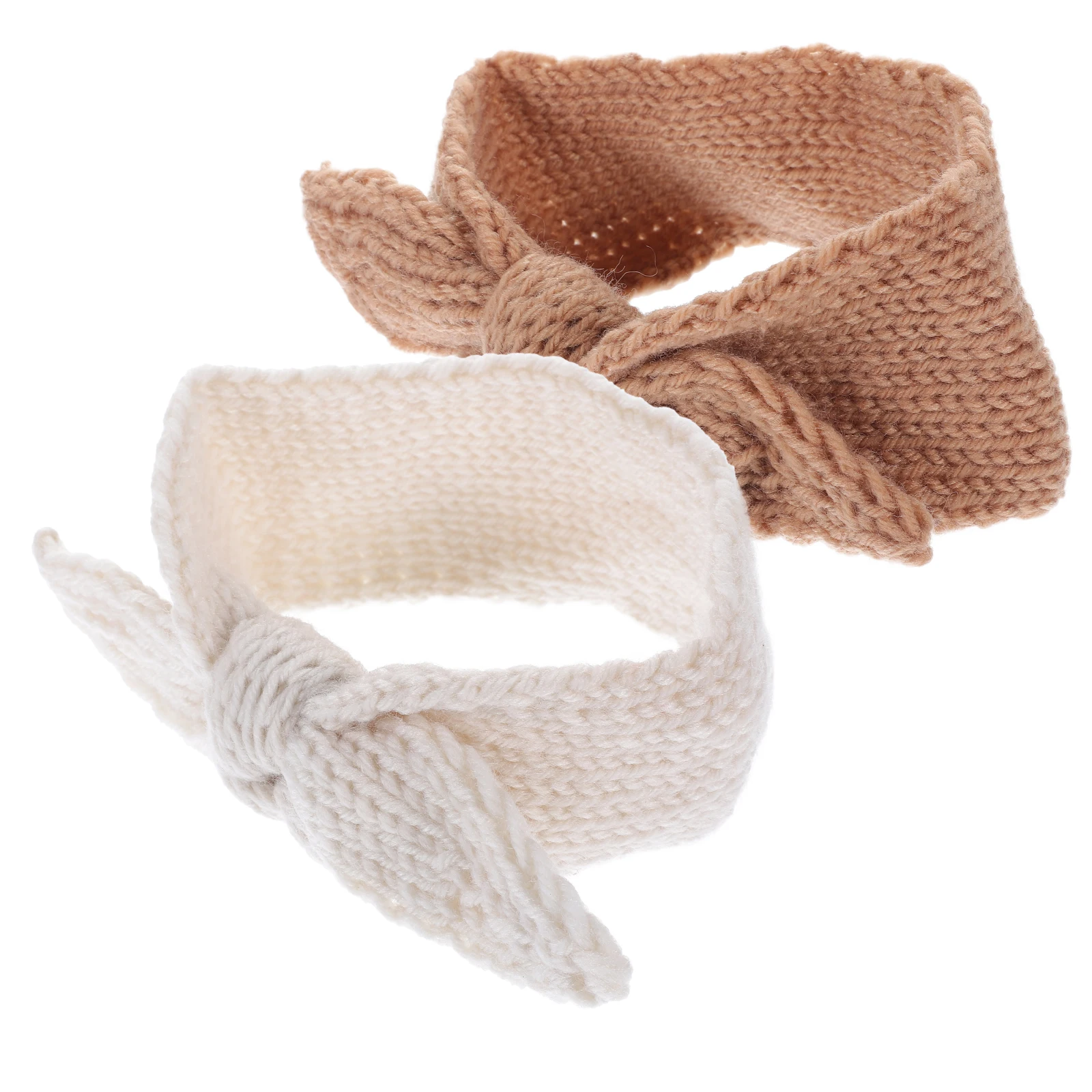 

2Pcs Headb s Knitted Bow Scarf Hair Accessories Pink Beige Soft Elastic Headdress
