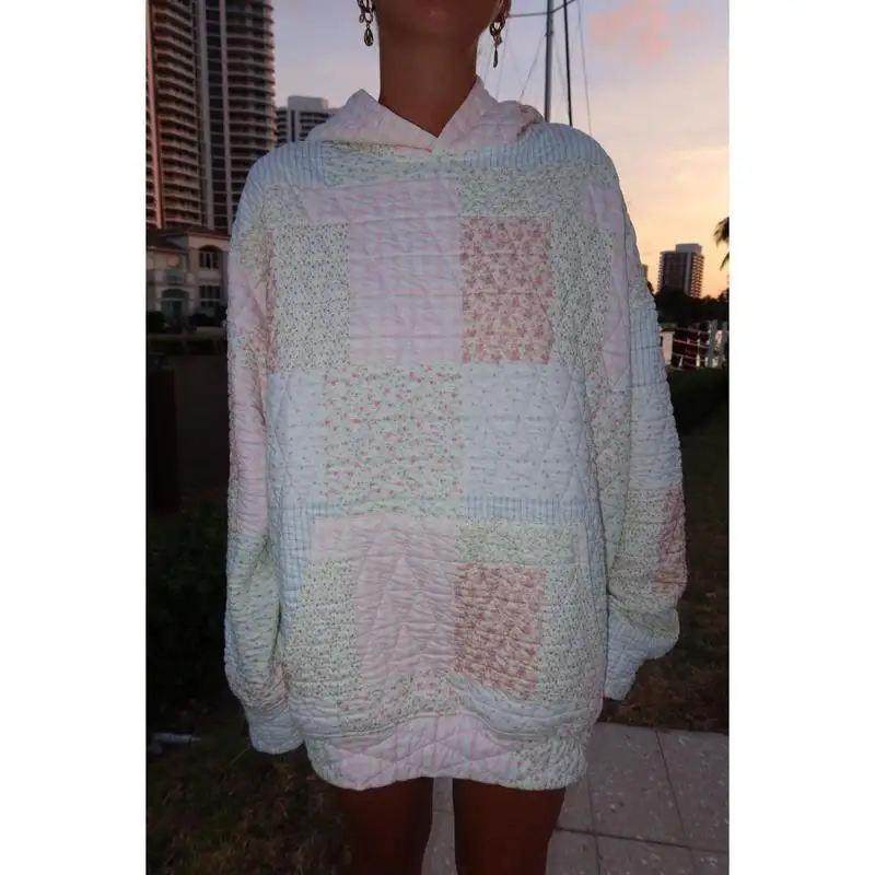 Pastel Quilted Hoodie Women's Fashion Summer Set Universal Comfortable Breathable Stylish Hoodie Jacket for All Seasons