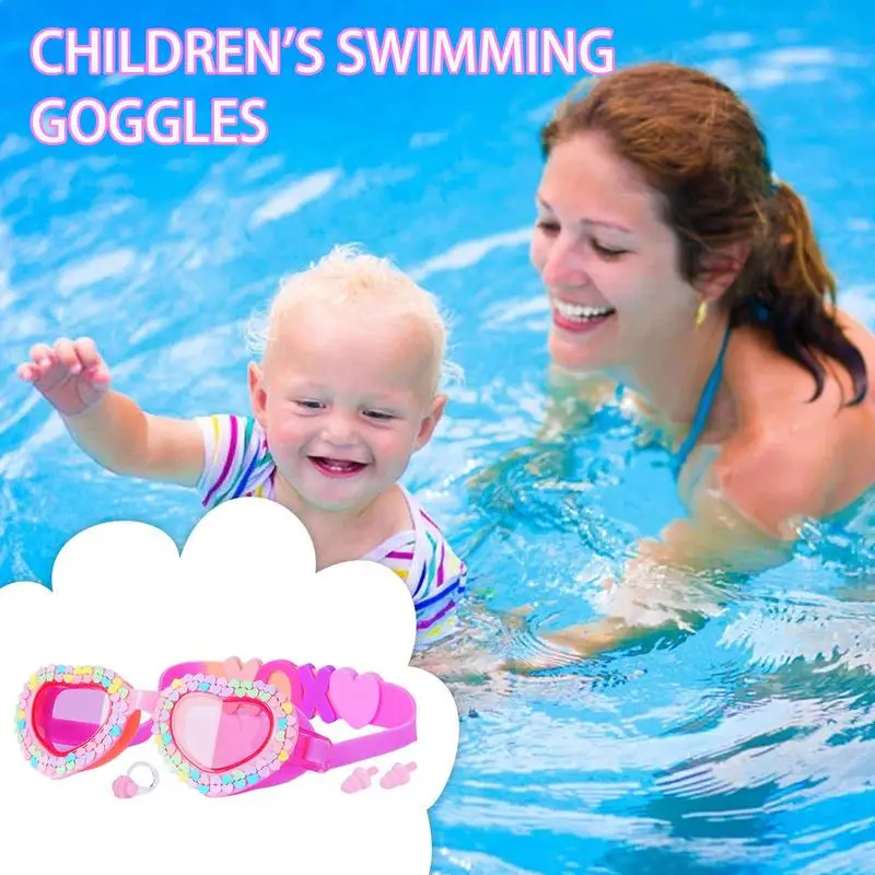 Toddler Swim Goggles HD Heart Shape Kids Diving Goggles No Leaking Eye Protection Glasses Anti Fog Swimming Equipment Set For