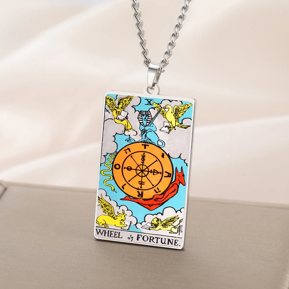 Dawapara 22 Stile Tarot-Karte, Glück, Amulett-Halskette, Sonne, Mond, UV, bunter Anhänger, Edelstahl, spiritueller Schmuck – Detail 7