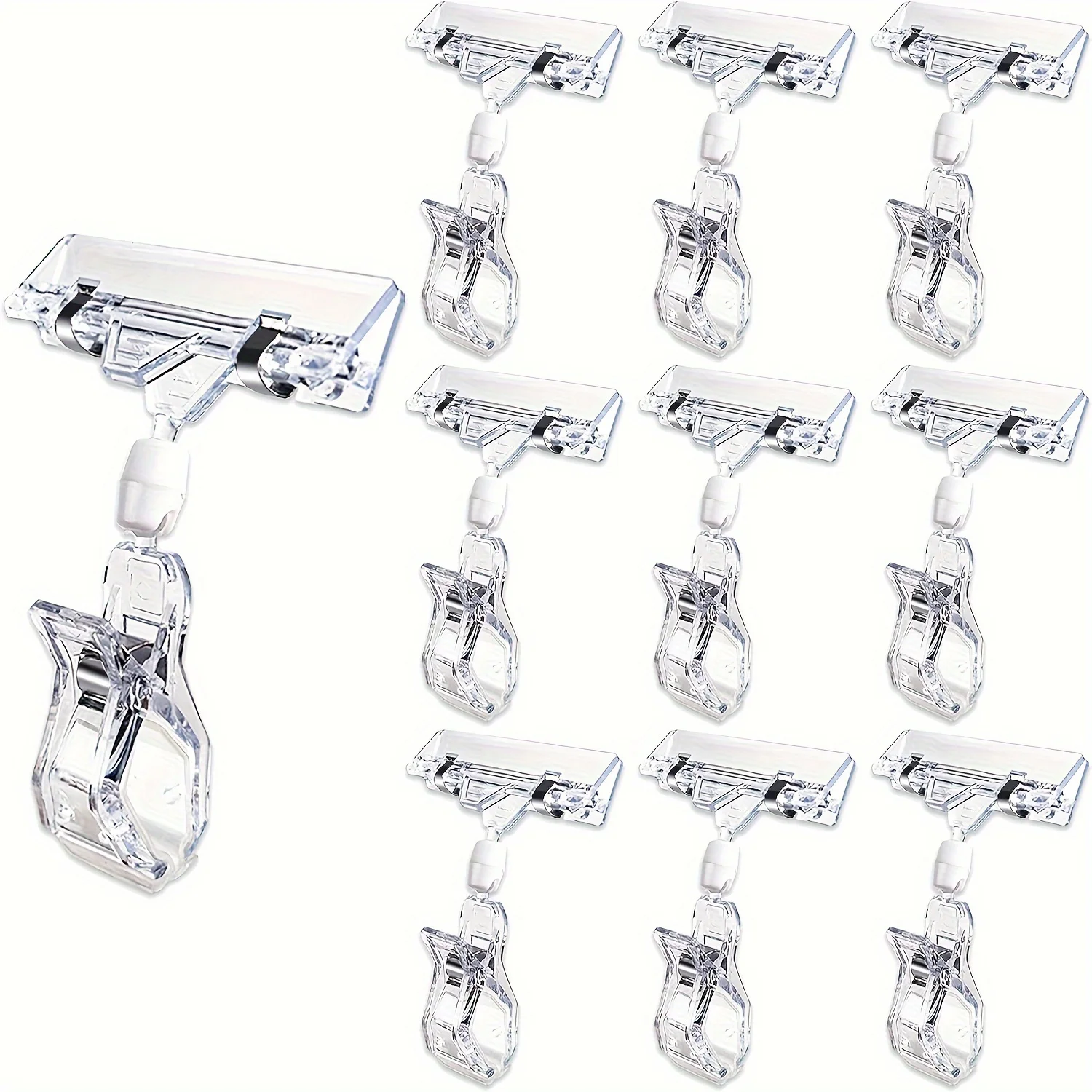 10-Piece Double-Sided Label Clip for Retail Display - Clear Acrylic Price Label Holder, Rotatable Merchandise Display Clip for S
