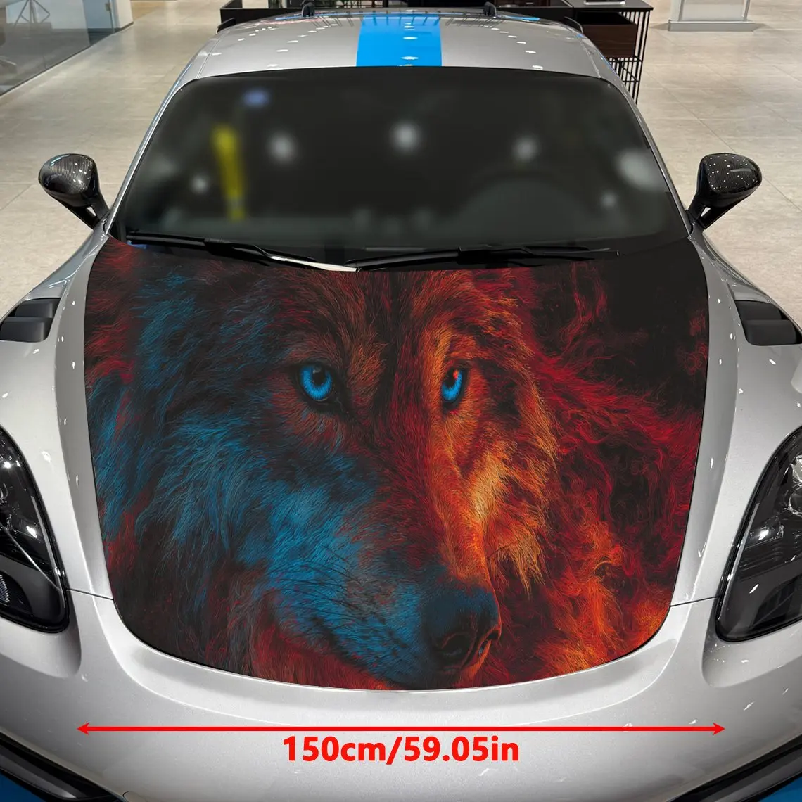 Dynamic Fire Ice Wolf Car Hood Stickers - Self-Adhesive, Waterproof and Durable Vinyl Wrap, Decorate And Protect Your Car - The
