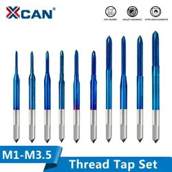 XCAN Thread Tap 10pcs M1-M3.5 HSS Metric Plug Tap Screw Tap Drill with Adjustable Tap Wrench Nano Blue Coated Machine Tap