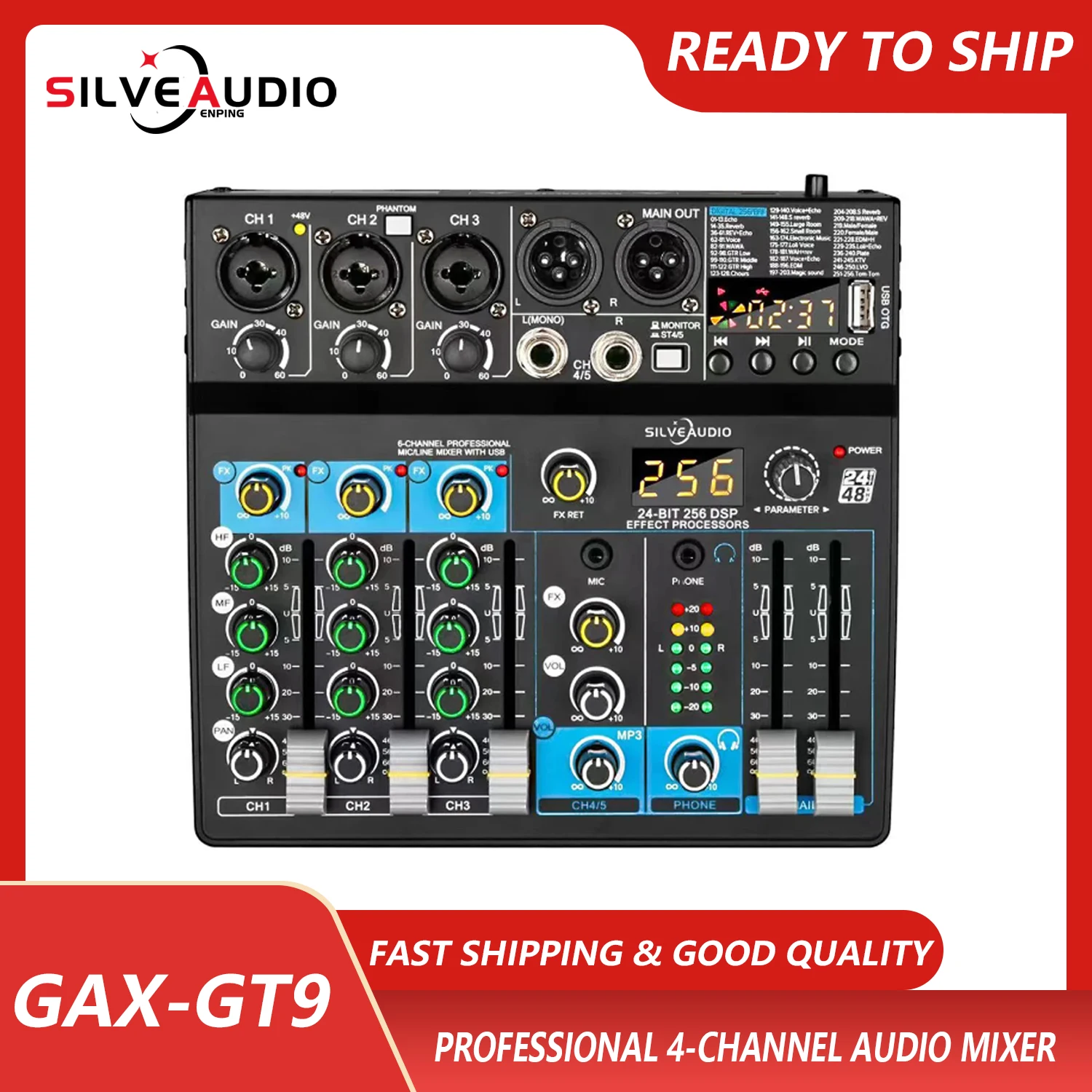 

GAX-GT9 manufacturer sells 4-channel 256 effect mixer computer recording conference home small video conference Bt tuning