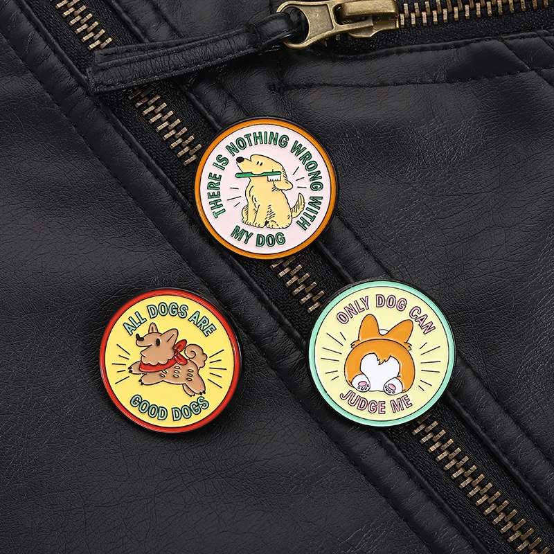 Animal Sweet Badge Cute Dog Brooch Three Different Fun Text Healing