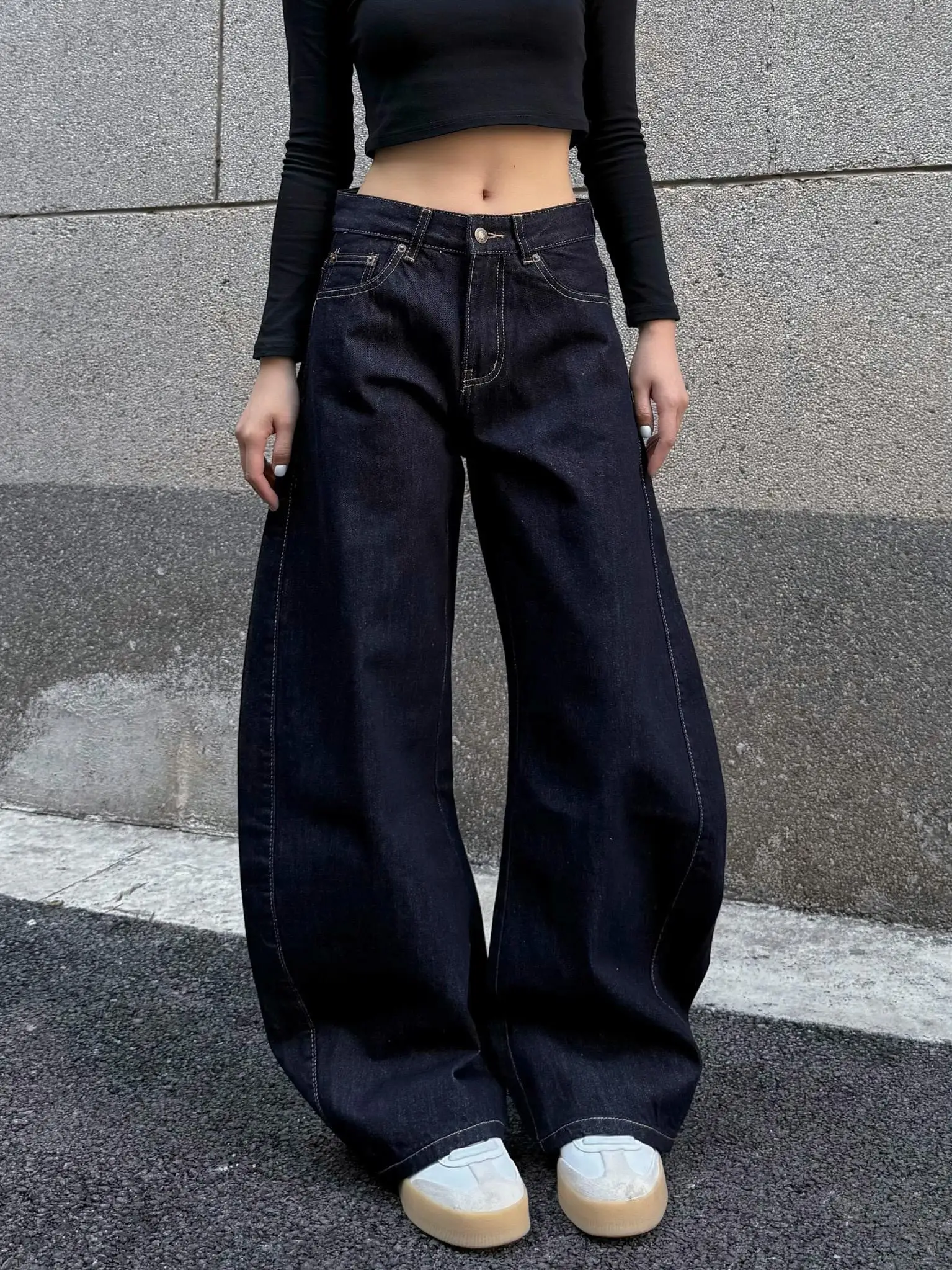 

Джинсы American Sle в стиле ретро с ножом, джинсы с высокой талией, широкие повседневные брюки, женские модные синие износостойкие весенне-осенние брюки с...