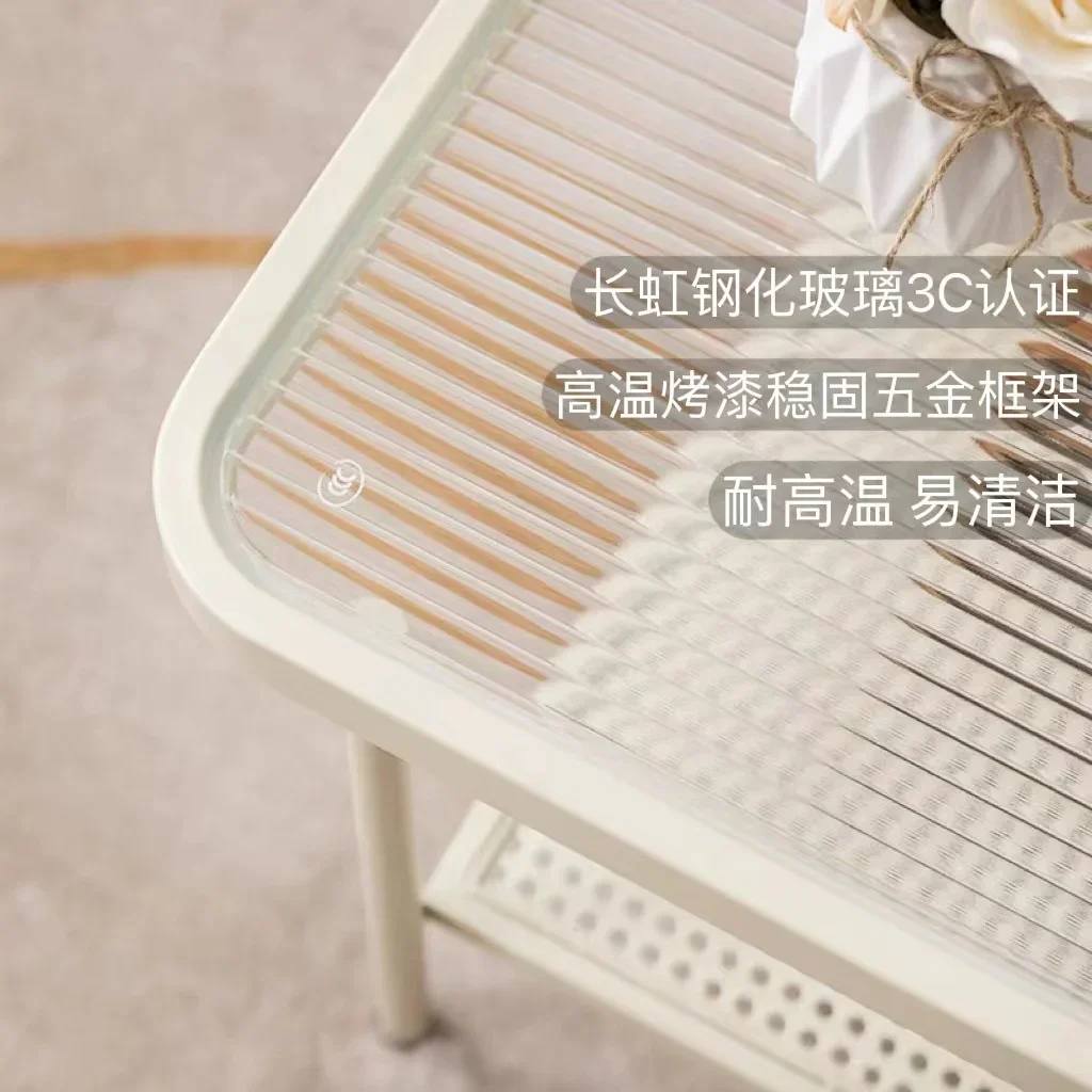 Wabi-sabi style, Changhong glass, Japanese simple sofa, side table, living room, home creativity, light luxury, cream style