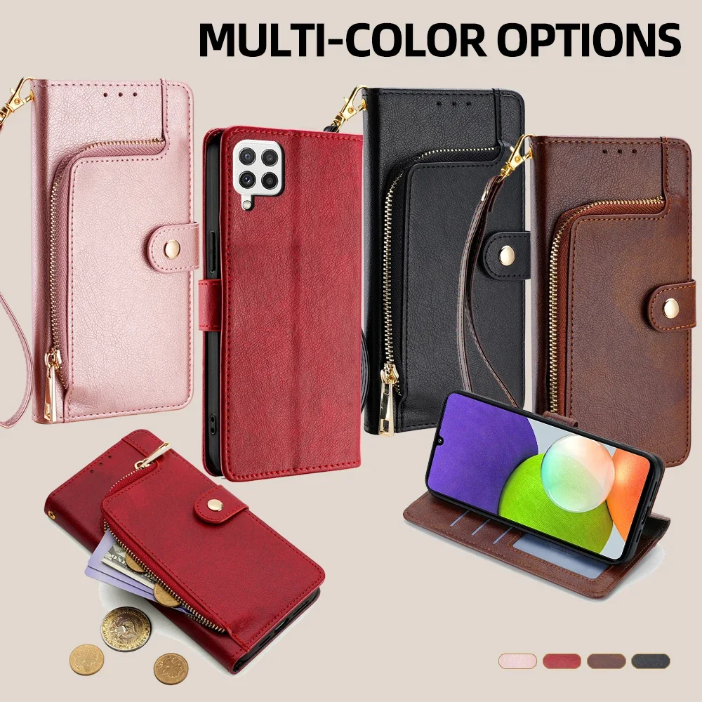 

GEFENIS Card Slots Leather Flip Phone Case For Samsung Galaxy A51 A71 A12 A22 A22S A32 A42 A52 A52S A72 Zipper Wallet Case Cover