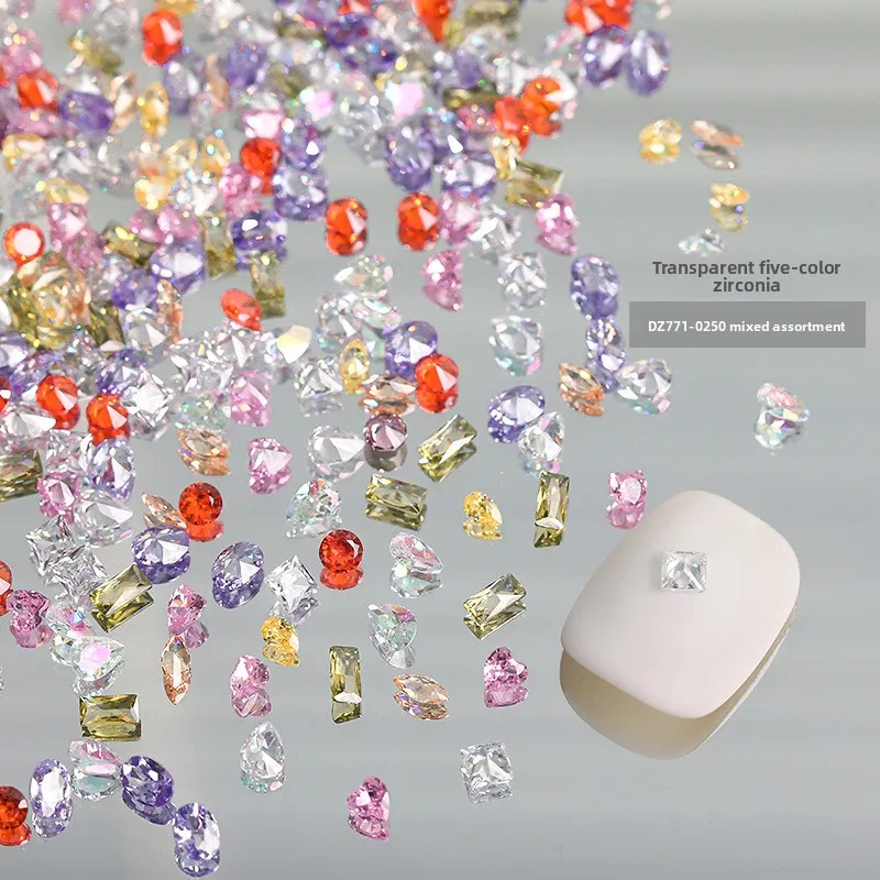 LYLE 50Pcs 5A Edge Cut Zircon Nail Charms Mixed Pack Colorfu Transparent Mini Special Shaped Flat Back Rhinestones Wholesale
