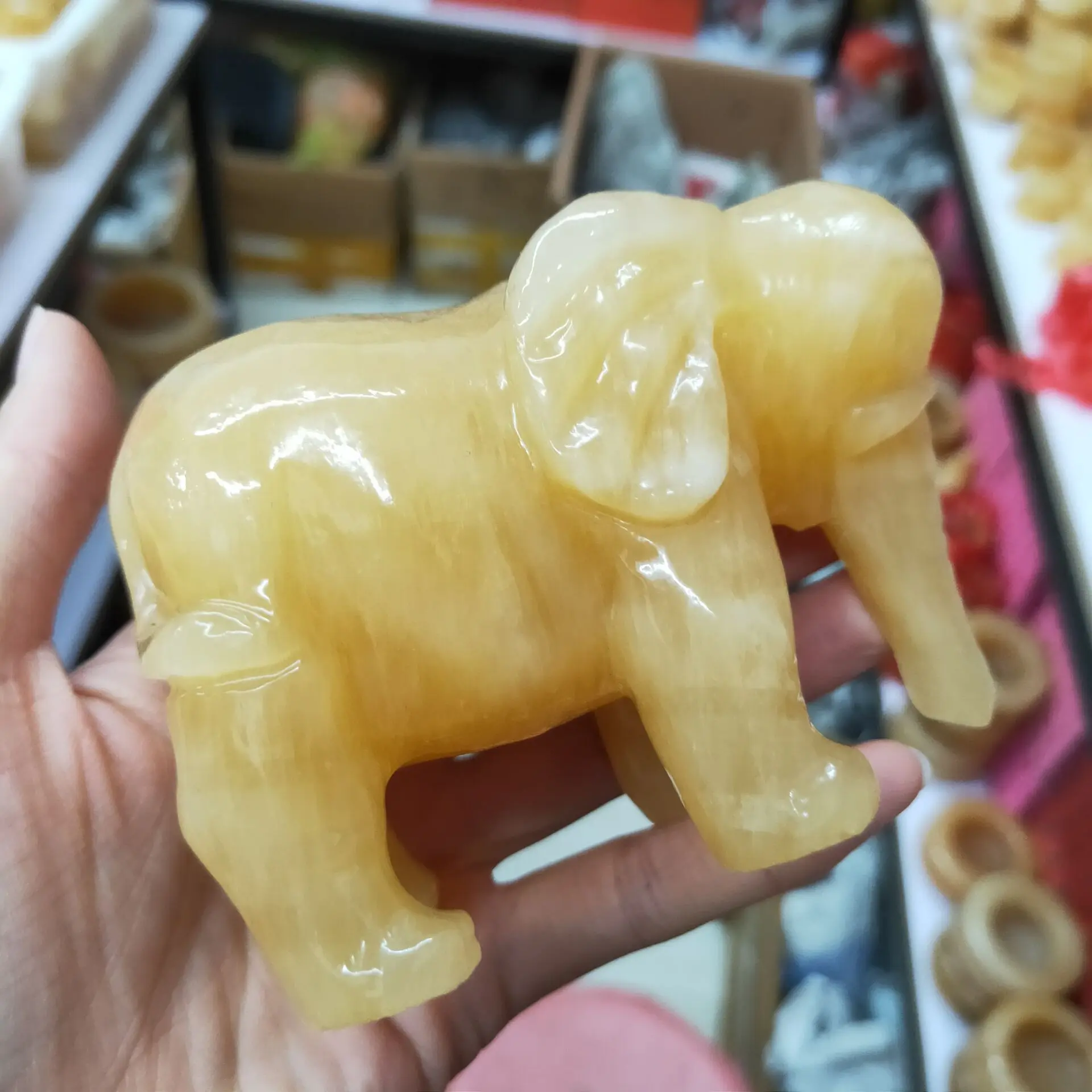 12.5cm Elephant Statue Natural Gemstone topaz Hand Carved Reiki Healing Stone Quartz Animal Figurine Crafts Home Decoration Gift