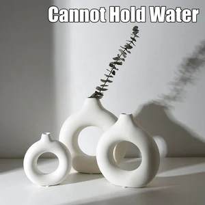 Imitation of ceramic white vessel pure decorative vasen only branch arrangement flower ornament donut design vase decoration table 11 Main Sales Flower Vessels for Decoration - №12