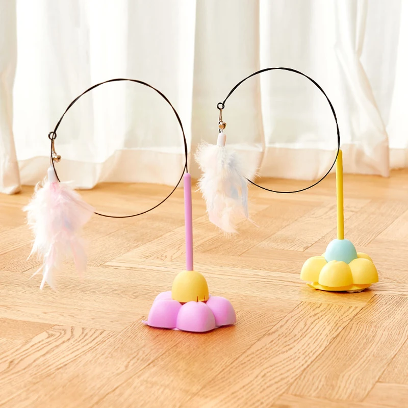 Cats Stick Toy Funny Fluffy Feather With Bell Sucker Suction Cup Feather Cats Toy Removable Handheld Cat Interactive Toy