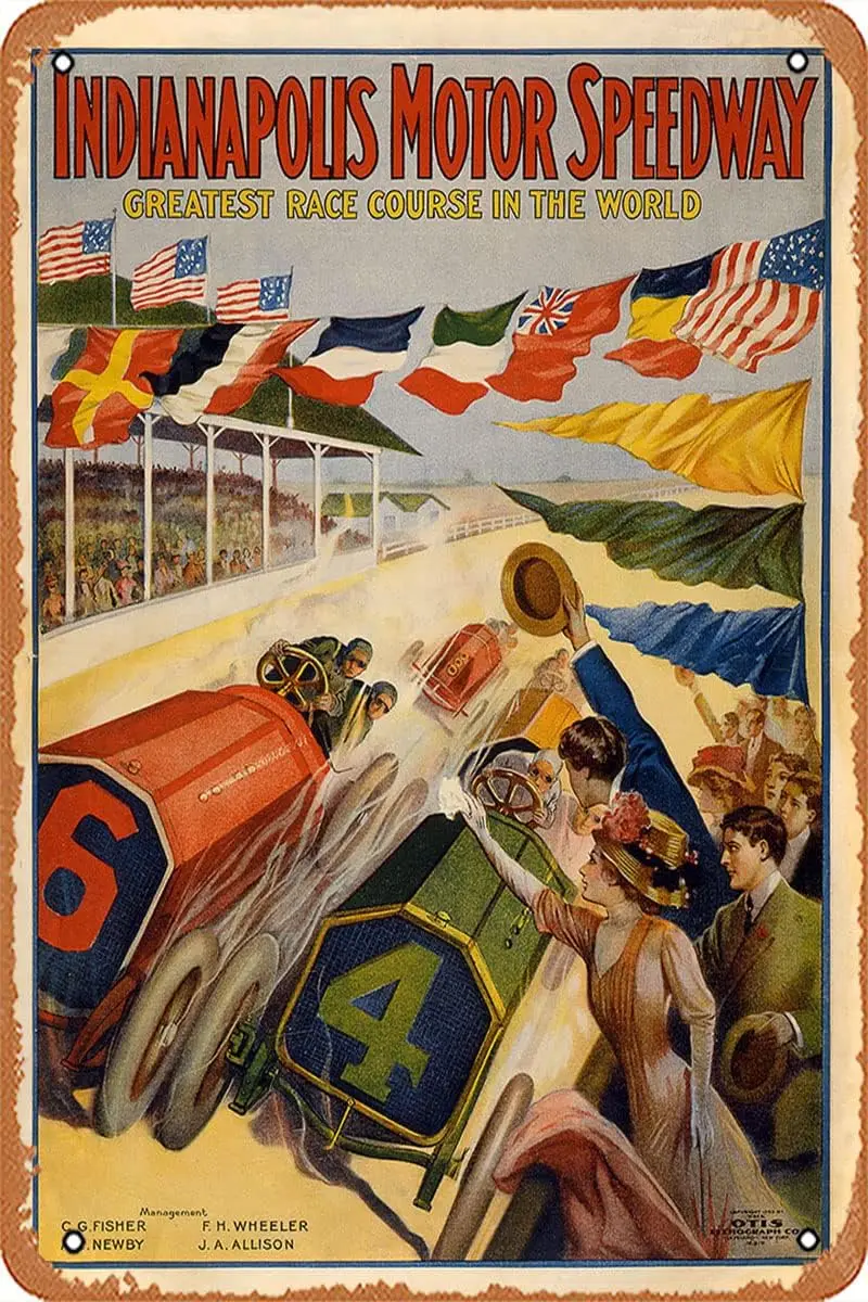 Muecddoa Retro Metal Tin - Indy 500 Vintage Automobile Poster Wall Art - Tin Sign Poster,Wall Art,Vintage Plaque Sign for Bar Re