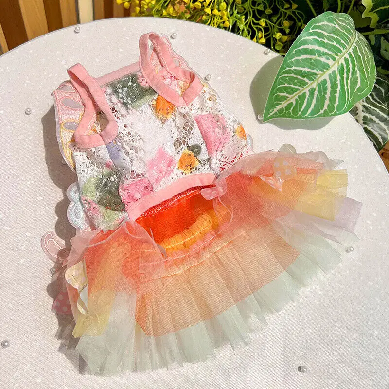 Pet Princess Clothes Kitten Thin Skirt Dog Cat Rainbow Butterfly Puffy Dress Dogs Skirt Summer Dresses Pets Supplies New