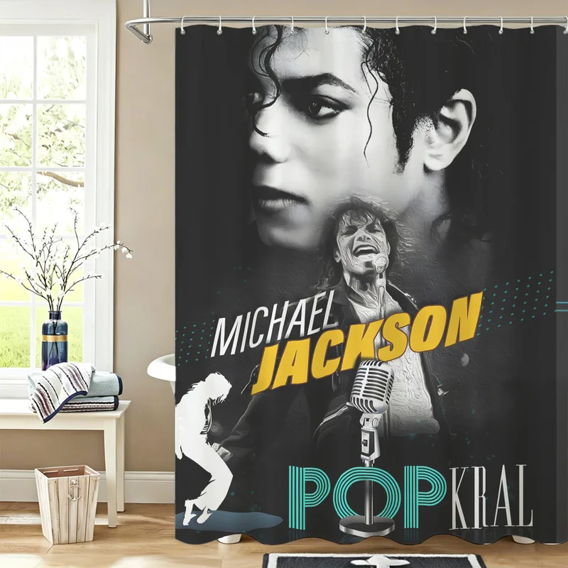 Fashion Michael Jackson Print Shower Curtain Classic The King Of Pop Collage Bathroom Curtain Vintage Waterproof Bath Decor Gift