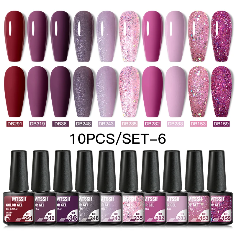 Mtssii 10Pcs/Set Gel Nail Polish Set Kit Nude Glitter Winter Colors Semi Permanent Varnishes Soak Off UV LED Nail Art Gel Kits