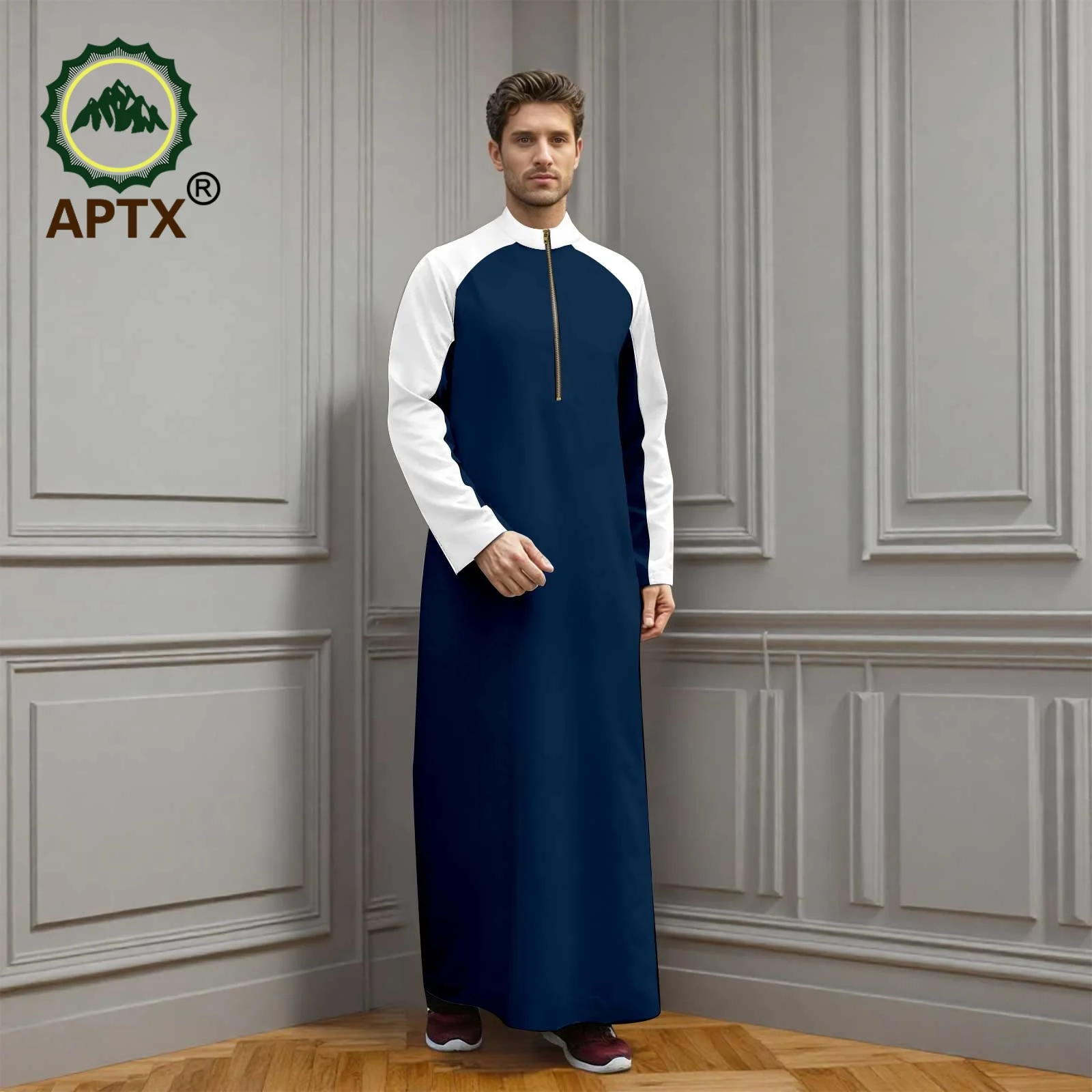 

APTX Men's Muslim Fashion Jubba Thobe Single-Breasted Loose Fit Casual Wedding Church Outfit Embroidered Robe 2514016