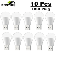 10 Pcs USB Plug Lamp LED Eye Protection Reading Light Computer Mobile Power Charging USB Small Book Lamp Round Night Light