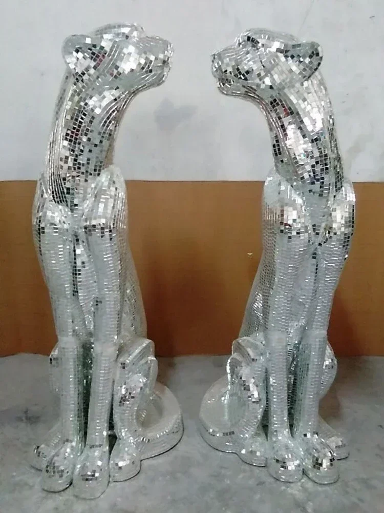 Silver Mosaic Leopard Sculpture Ornament Cheetah Crafts For Outdoor KTV Bar Hotel Foyer Store Decoration Home Decor