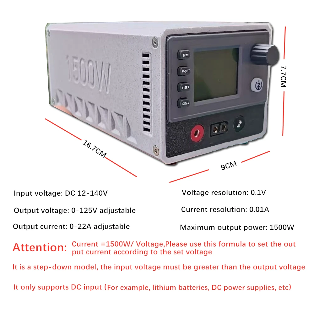 1500 W 12–140 V DC-Eingang zum Ausgang 0–125 V, 0–22 A, einstellbares Ladegerät, Entlader für 1–24 S Li-Ionen-LiPo-Lithium-Akku-Ladegerät-Teile