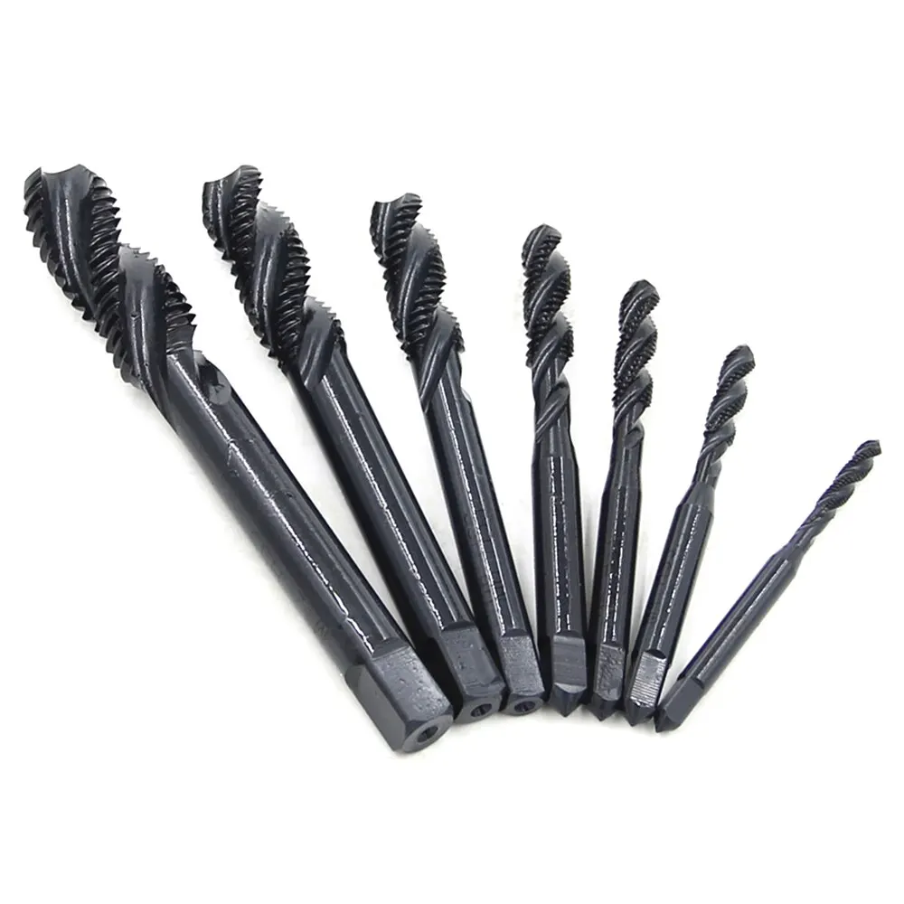 7pc High-speed Steel 6542 Nitrided Spiral Groove M3-M12 Machine Tap Set Thread Tapping and Easy Chip Removal Tool