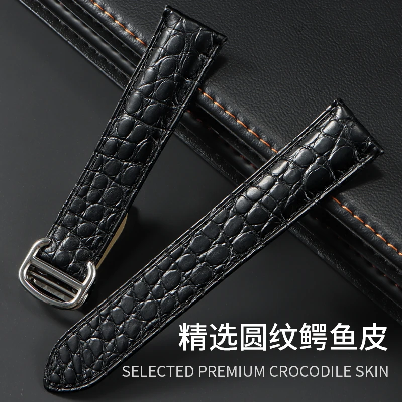 Men's Genuine Alligator Leather Watch Strap Compatible with Cartier Tank, Ballon Bleu, Calibre de Cartier, Cle de Cartier Series