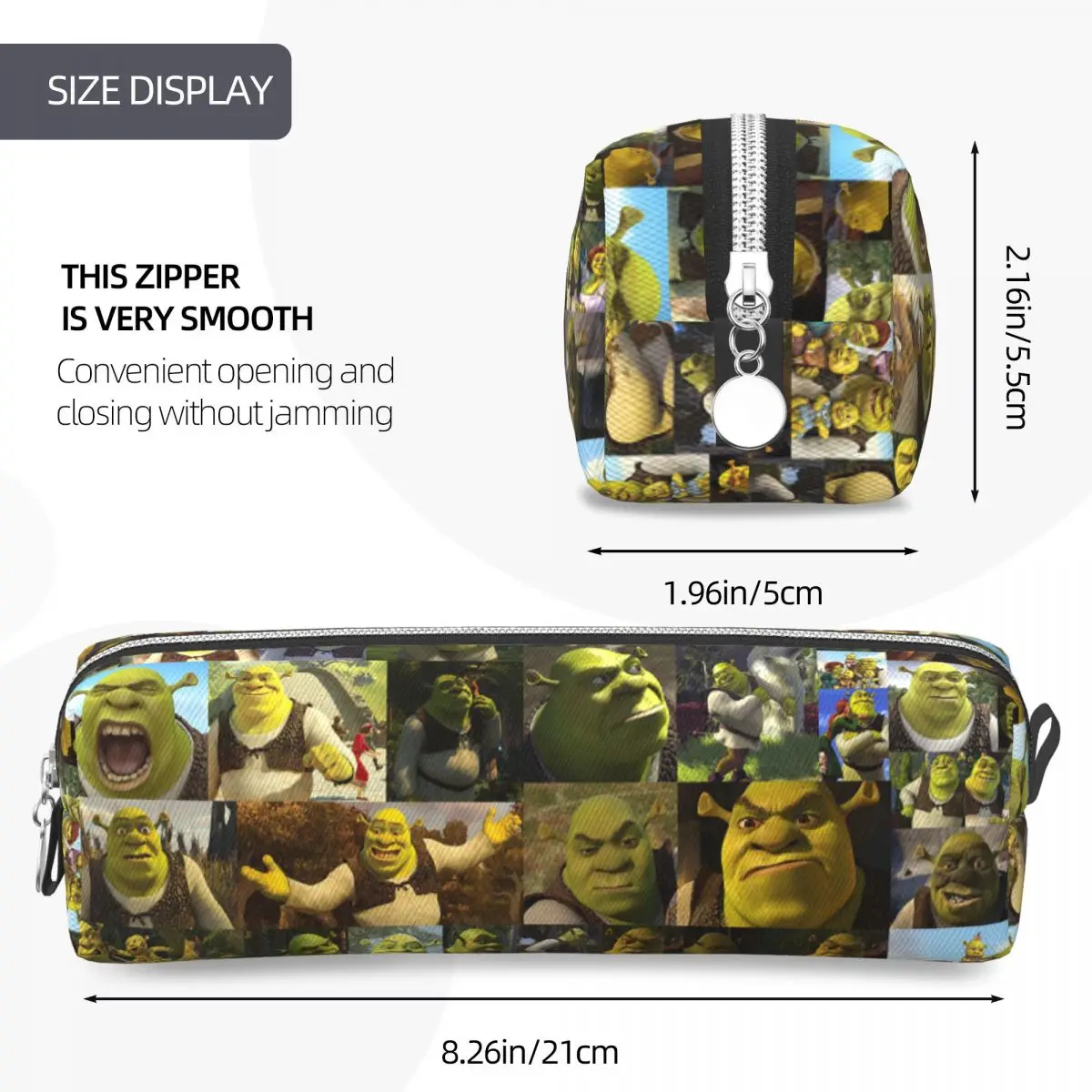 Shreks Memes 콜라주 연필 케이스 Anime Funny Face 펜 홀더 가방 학생 대형 스토리지 학생 학교 지퍼 연필 케이스