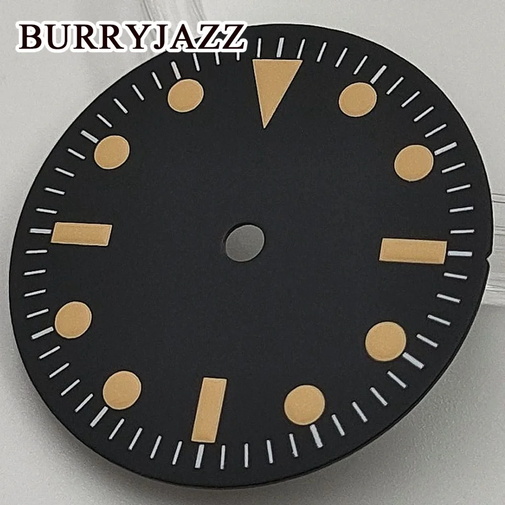 Burryjazz 28.5มม. ไม่มีโลโก้ NH35 ETA2824 NH36 2836 PT5000 Miyota 8215หน้าปัดสีดำหน้าปัดสีเขียวส่องสว่างใส่ได้3นาฬิกากรอบมงกุฎ