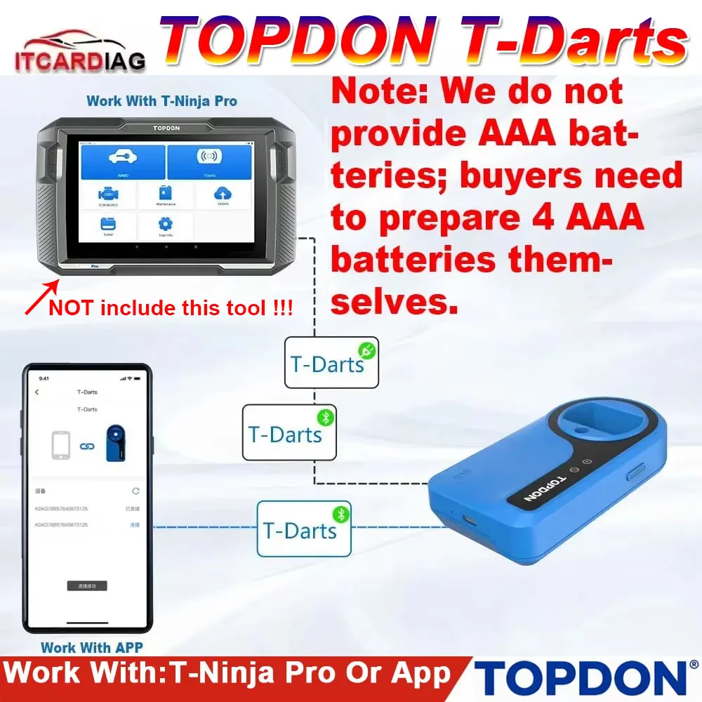 A+ Key Programmer TOPDON T-Darts Supports 100+ Transponder Chips Bluetooth Transponder Remote Tester Tool Key Program Read Write