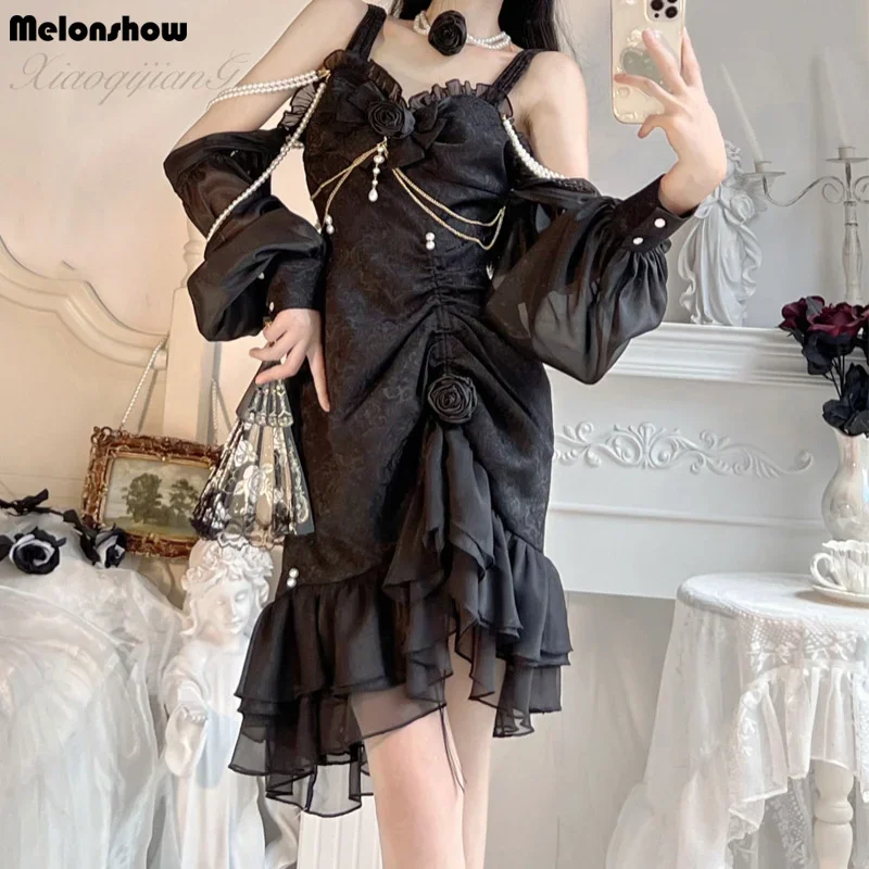 Vestido lolita gótico para mulheres, estilo chinês, cheongsams sexy, fantasia lolita, cosplay de halloween, menina