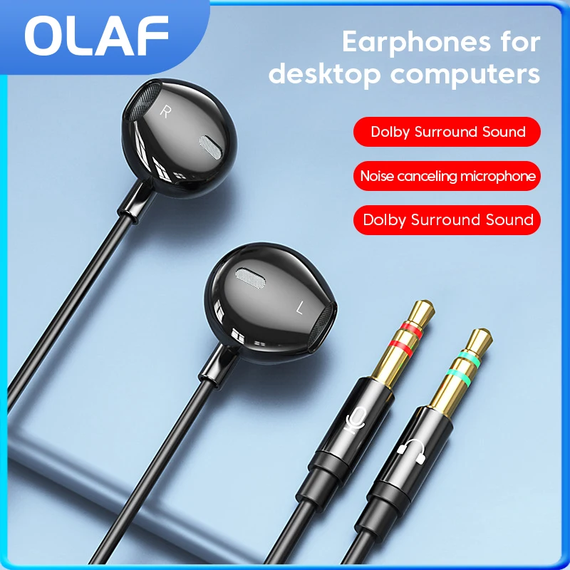 3.5mm Audio Microphone Dual Plug Wired Headphones 3m/2m In Ear Headset Wired Earphones Desktop Computer PC Bass Stereo Earbuds