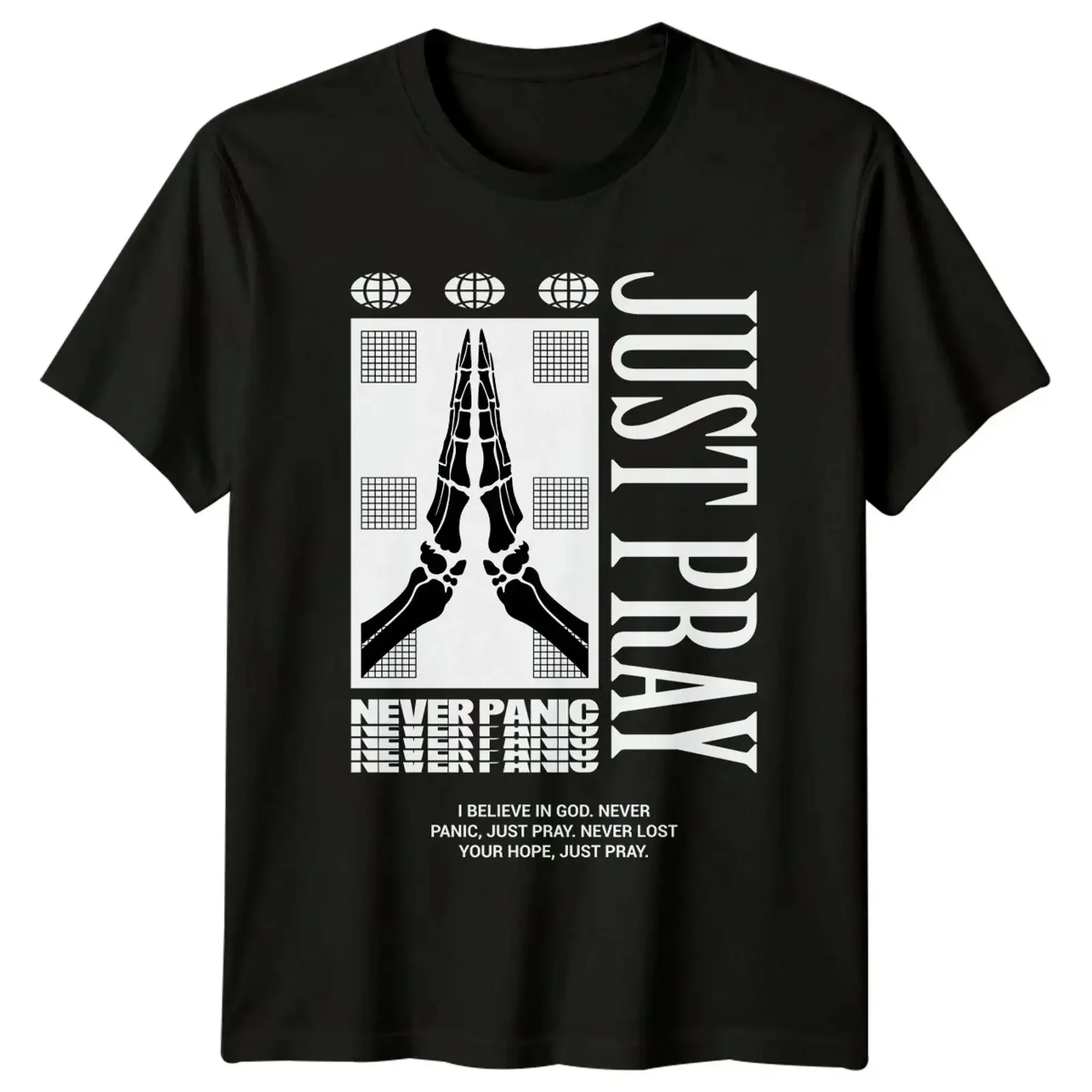 Just Pray Never Panic T Shirt Faith Streetwear christliches Geschenk für Sie und Ihn vintage Washed Top For Everyday Wear