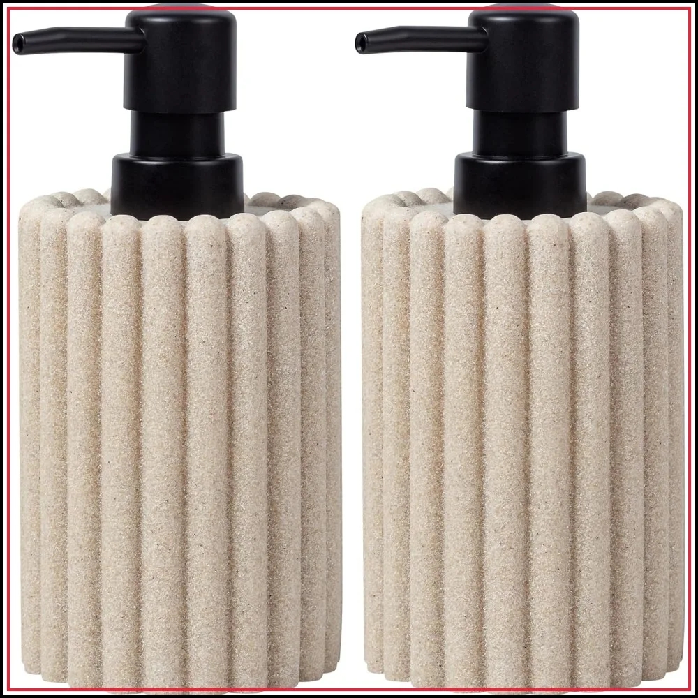 

2 PCS Soap Dispensers 350mL 11.84 OZ, Natural Stone Look Pump Bottles for Kitchen Bathroom Countertop