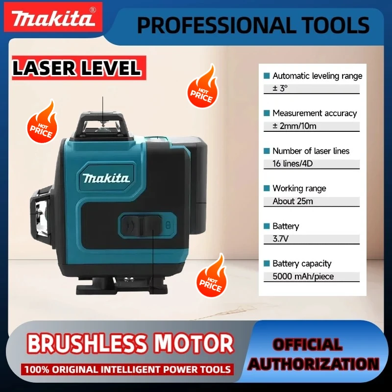 حار Makita16-Line 360 أفقي عمودي عبر المستوى عالية الدقة الضوء الأخضر الليزر عالية الدقة الحائط أداة محمولة