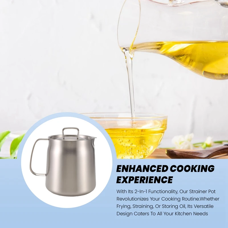 2-In-1 Multifunctional Oil Strainer Pot Stainless Steel Versatile Oil Filter Vessel Oil Filter Pot For Kitchen 2L