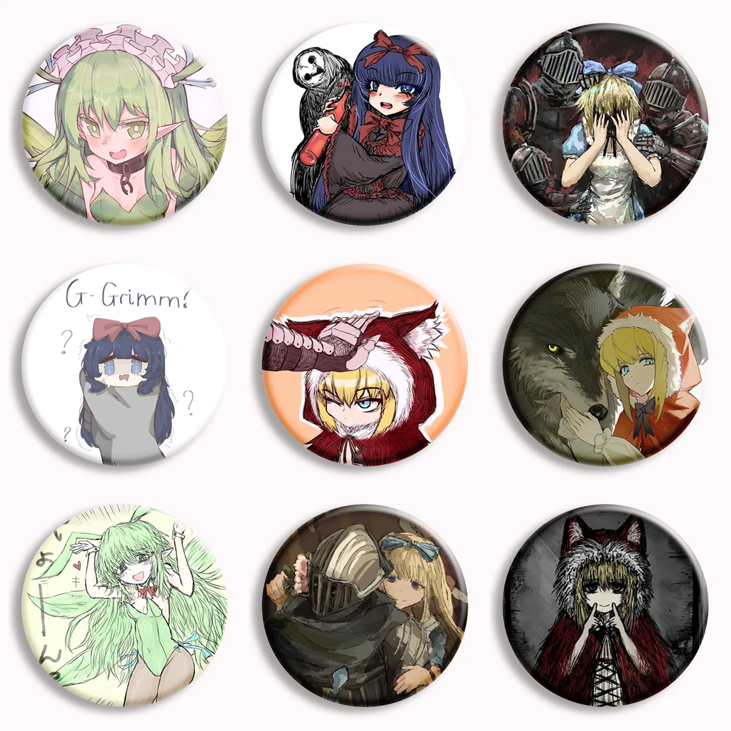 Jogo almas negras anime botão macio pino folha grimm capuz vermelho fanart broche crachá saco decoração gamer coletar fãs presentes