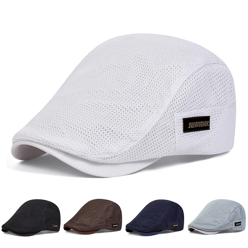 Mannen New York Label Mesh Ademend Newsboy Caps Britse Schilders Hoeden Lente En Zomer Platte Pet Hiphop Baretten