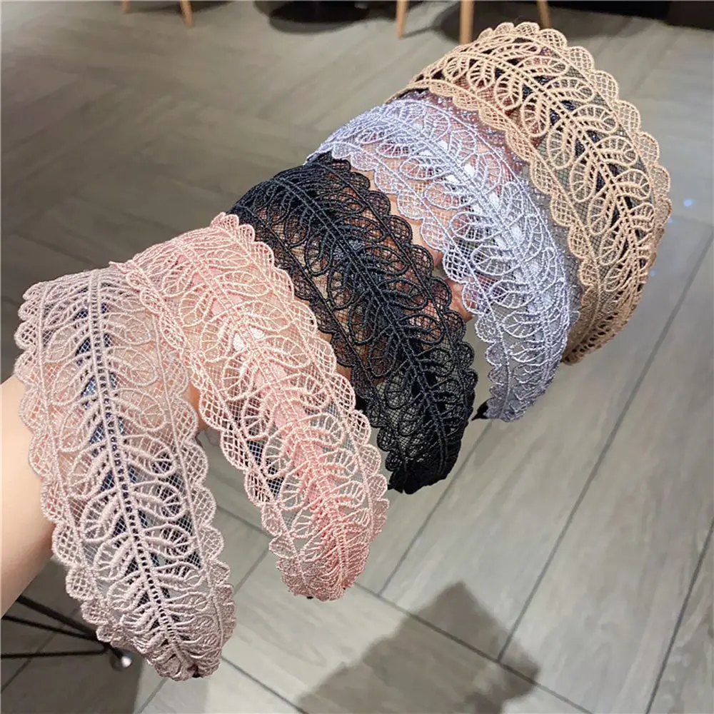

Face Wash Make up With Toothed Lace Leaves Headband Wide Side Hairband Women Hair Accessories Korean Style Hair Wear