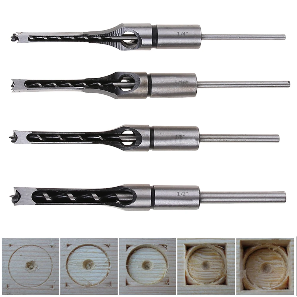 

4PCS Square Hole Drill Bit HSS Auger Mortising Chisel Drill Set Square Woodworking Drill Mortiser Drill Bit Power Tool Accessory