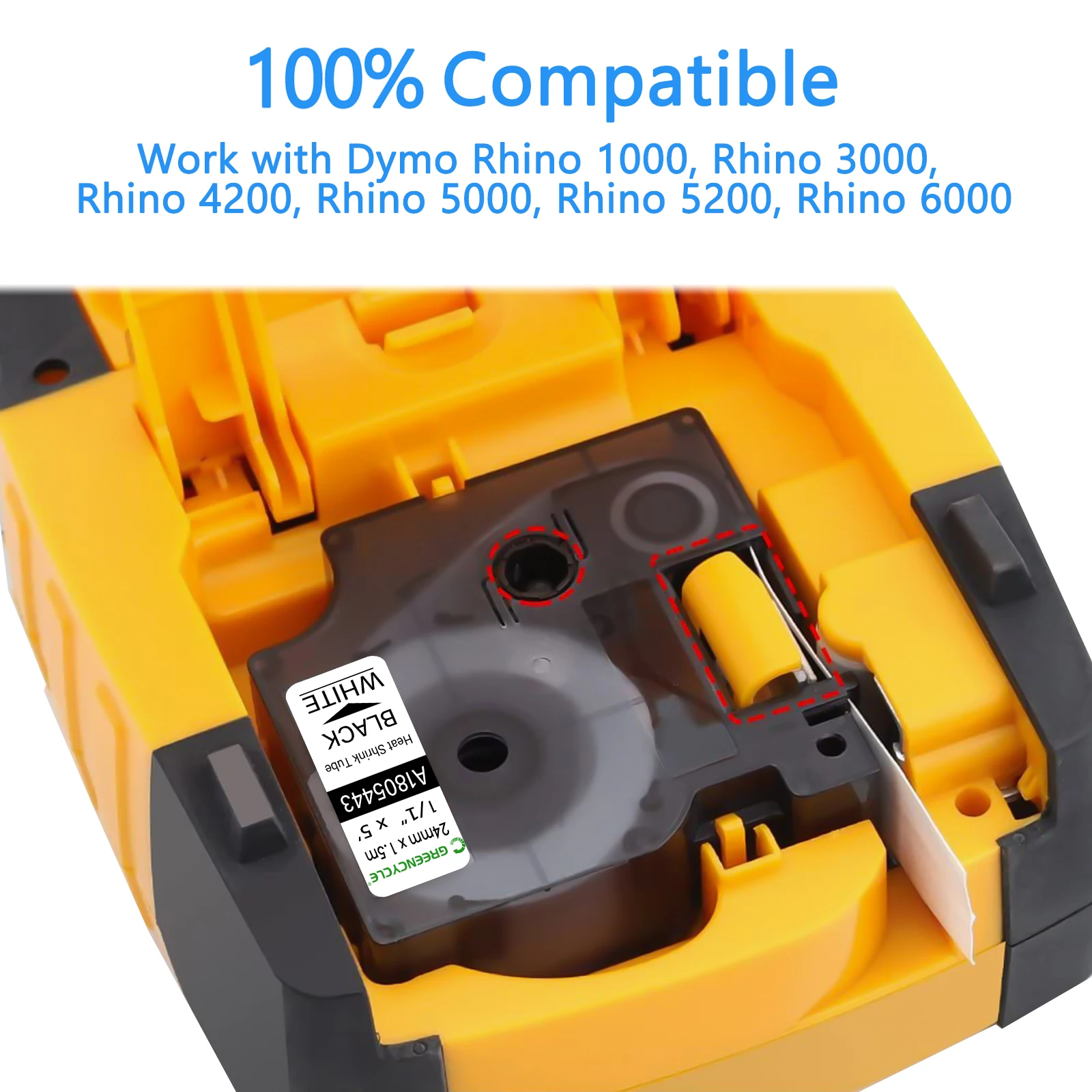 5 Stück 6-24mm Schwarz auf Weiß Schwarz auf Gelb Schrumpfschlauchband 18051 18052 18053 18054 18055 18056 für Dymo RHINO Etikettendrucker – Detail 1