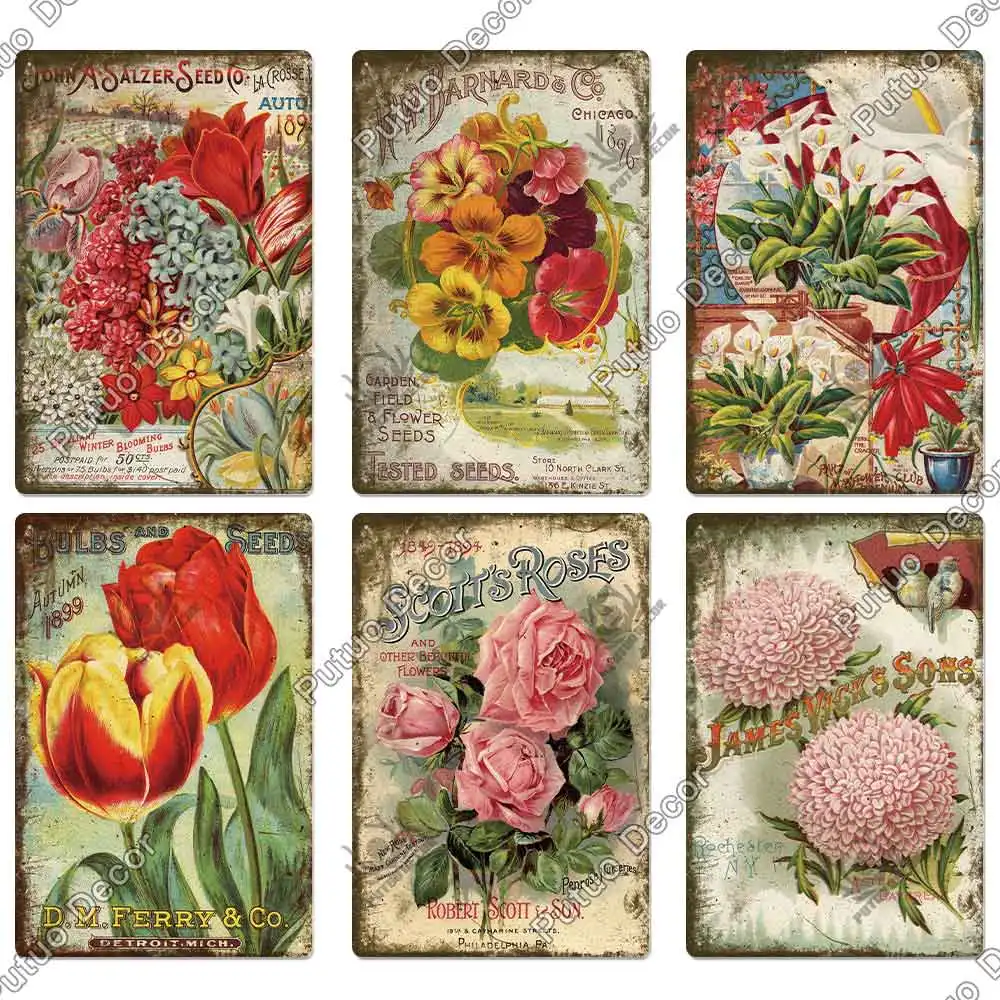 Putuo Decor Flower Vintage Metal Sign Tin Sign Decorative Plaque Garden Living Room Kitchen Club Decor Wall Decoration