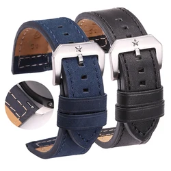 Quick Release Watchband 20mm 24mm Genuine Leather Watch Strap Black Brown Gray Blue Pentagram Buckle Men Women Cowhide Band