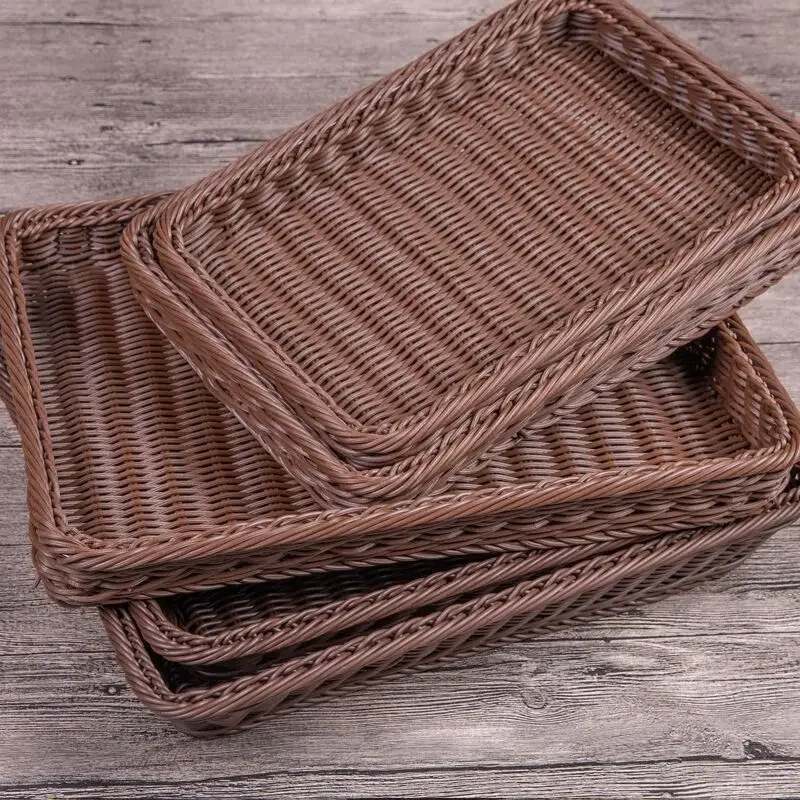 Hot Sale Kitchen Supplies Picnic Handwoven Simple Fruit Food Basket Rattan Basket for Bread Used for Supermarket Hotel Display