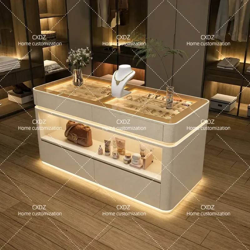Modern Italian Style Jewelry Storage Cabinet Floor Standing Display Case for Cloakroom Middle Island Light Luxury Home
